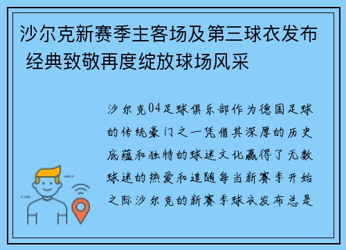 沙尔克新赛季主客场及第三球衣发布 经典致敬再度绽放球场风采